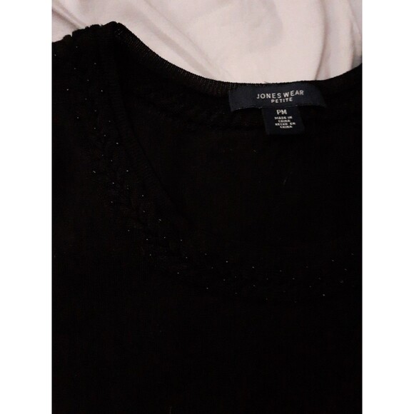 Jones Wear Top Black Beaded Crewneck Short Cap Sleeve Knit Blouse Summer S Shirt - Picture 7 of 11